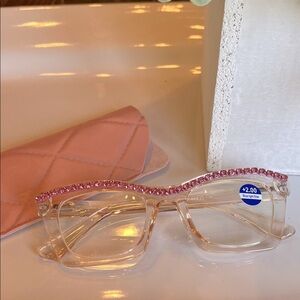 Pink Crystal Rhinestone Clear Reader Glasses 2.0